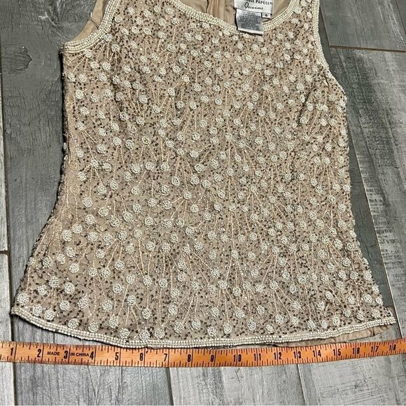 Vtg Adrianna Pappel Evening Silk Beaded Embroidered Pearl Sleeveless Top S - Picture 9 of 16